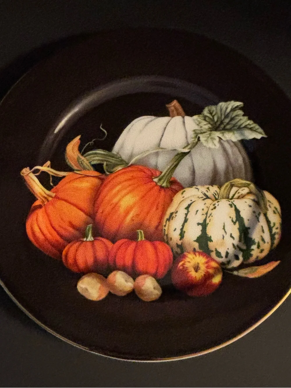 Williams Sonoma Harvest Pumpkin 4 Black Dinner Plates 10.5” 2018 Discontinued